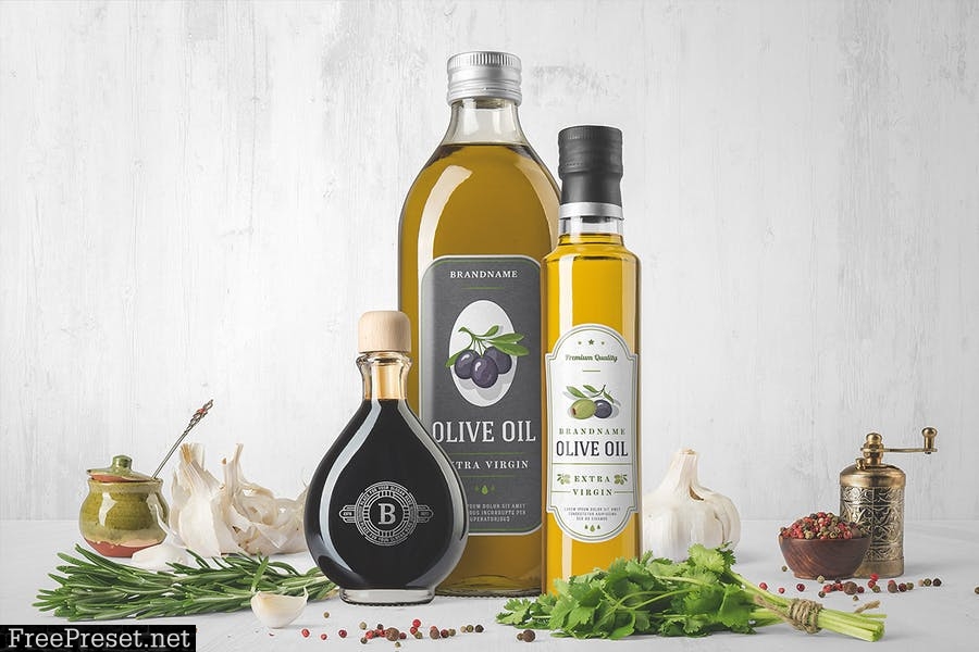 Download Oil Bottle And Spices Packaging Mockup