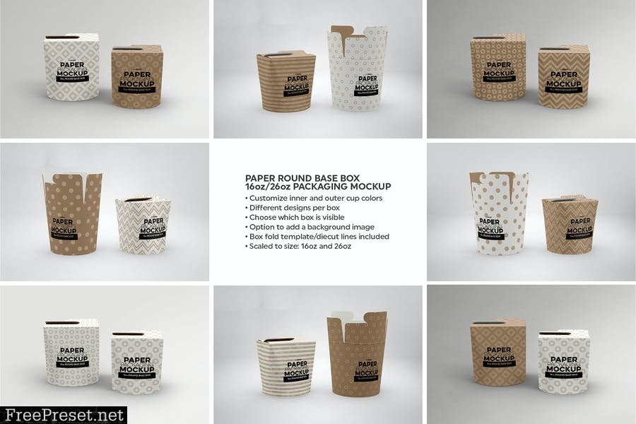 Paper Round Base Box 16/26oz Packaging Mockups