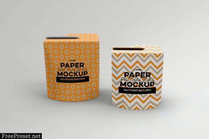 Paper Round Base Box 16/26oz Packaging Mockups