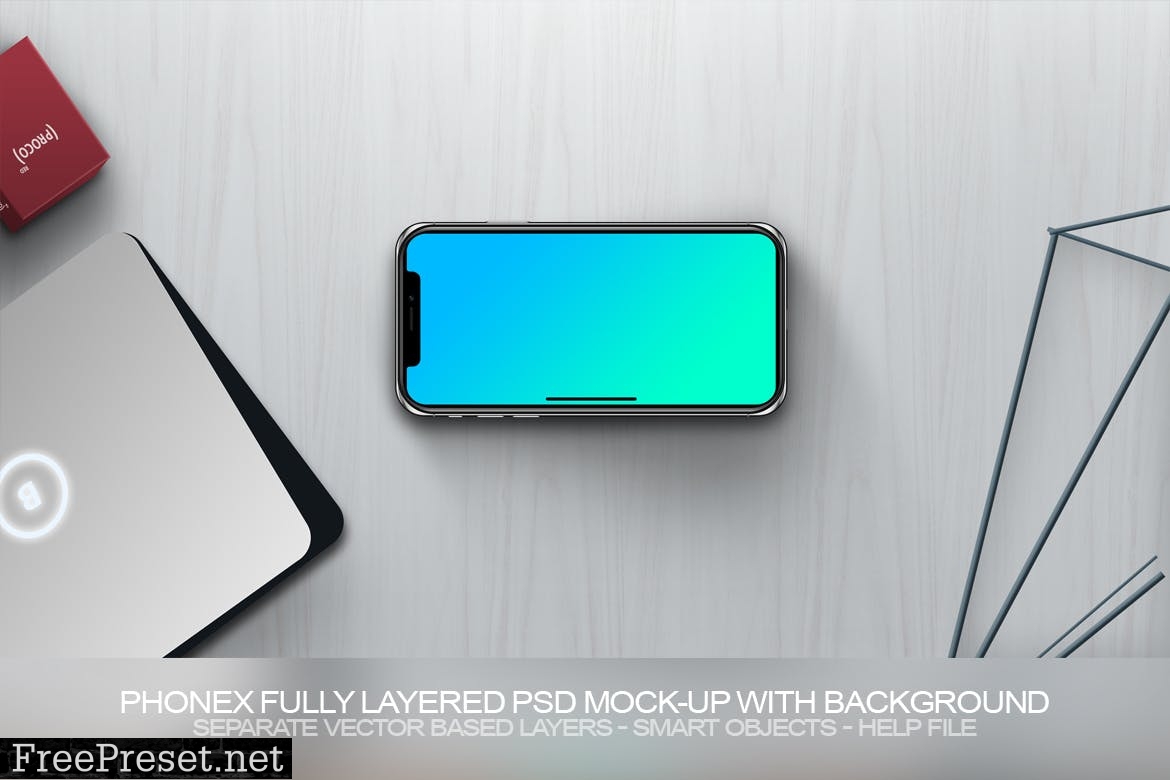 PhoneX Layered PSD Mock-Up with Background C5MH94S