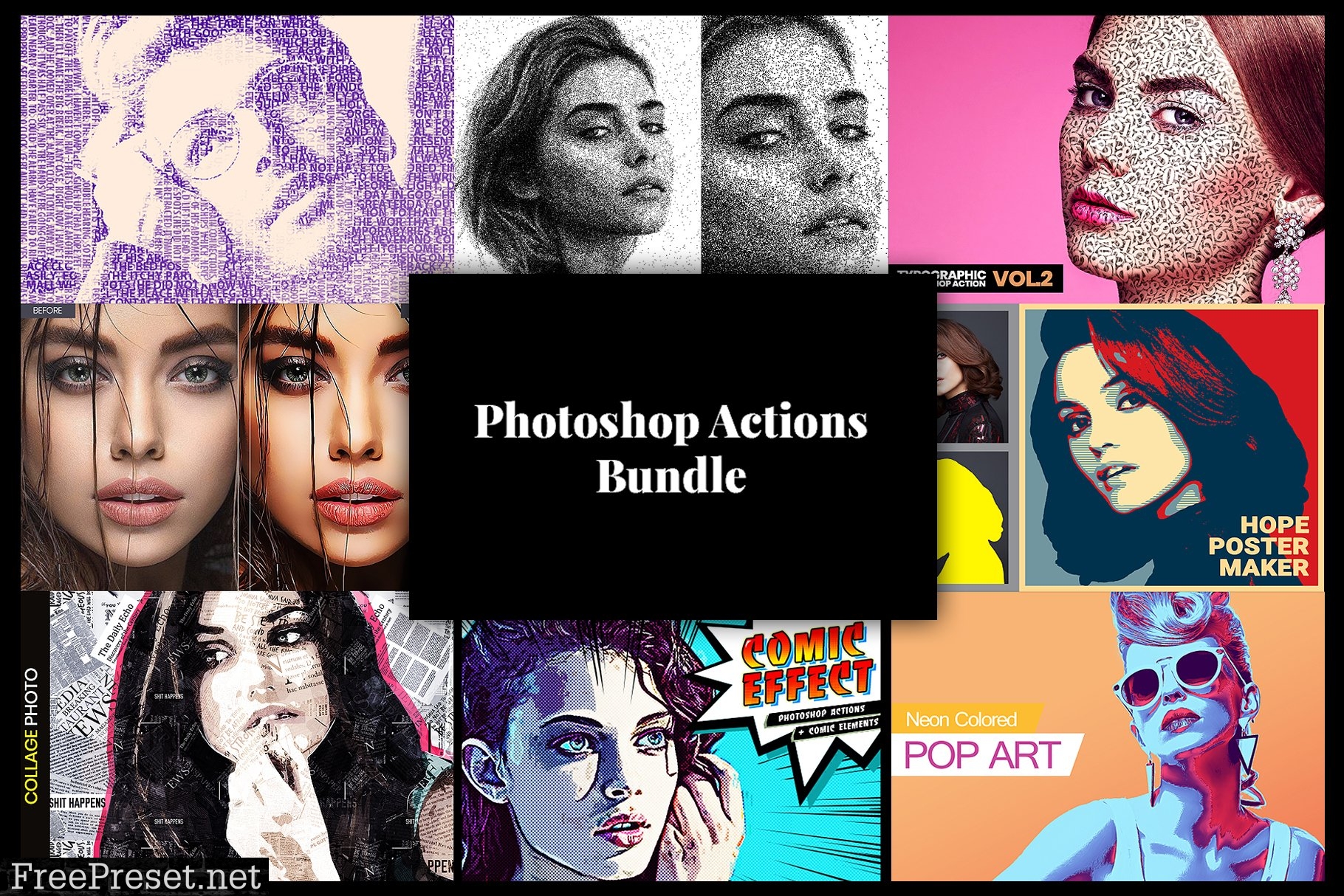 Photoshop Actions Bundle 8 in 1 3755796