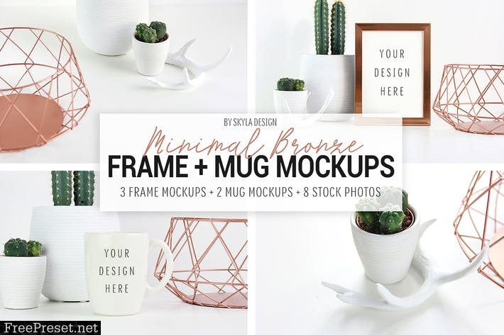 Picture frame and mug mockups, Minimal bronze ABT9V5