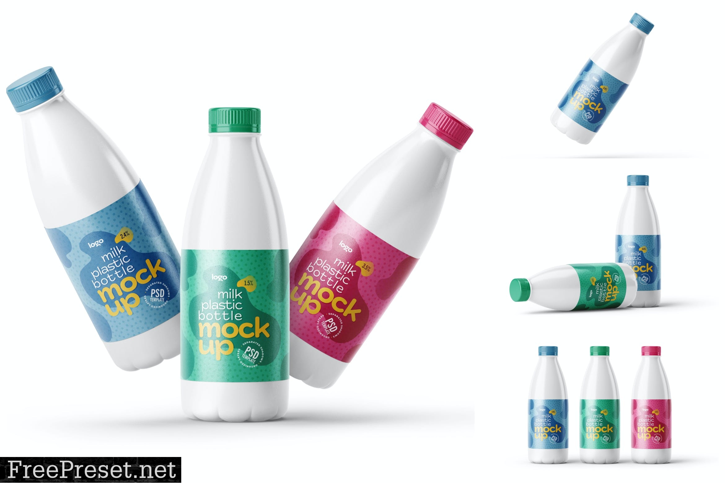 Download Plastic Milk Bottle Label Mockup Set