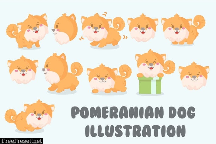 Pomeranian Dog Illustration Set 7RM59YW
