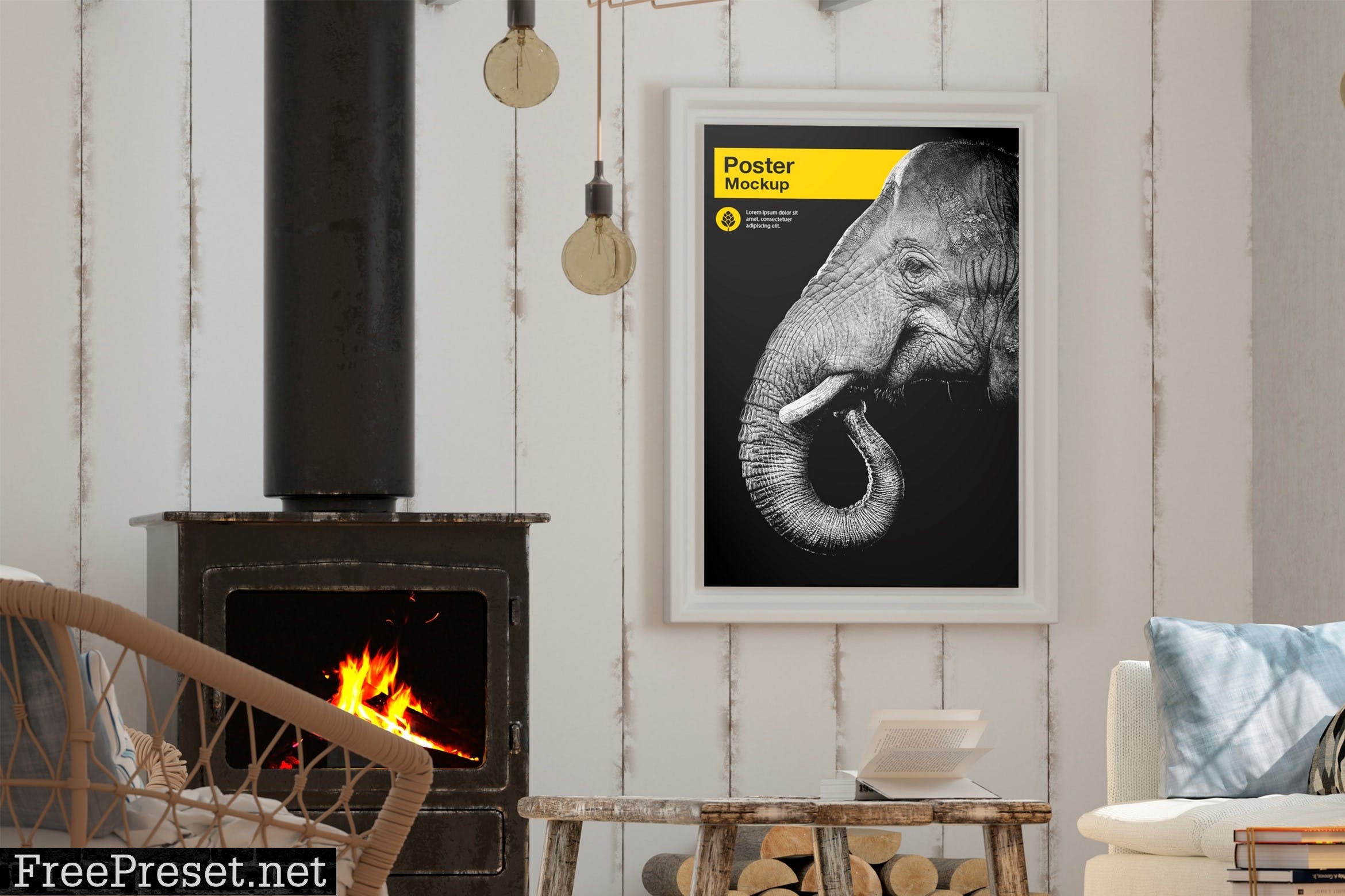 Poster in Living Room Mockup NRJKT2L