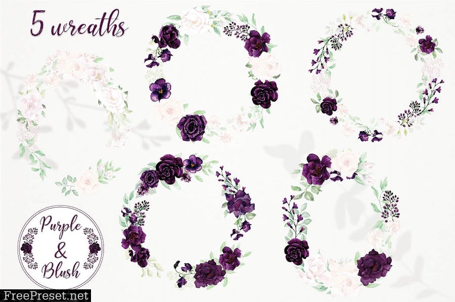 Purple and Blush Watercolor Design Set CF3GL3K