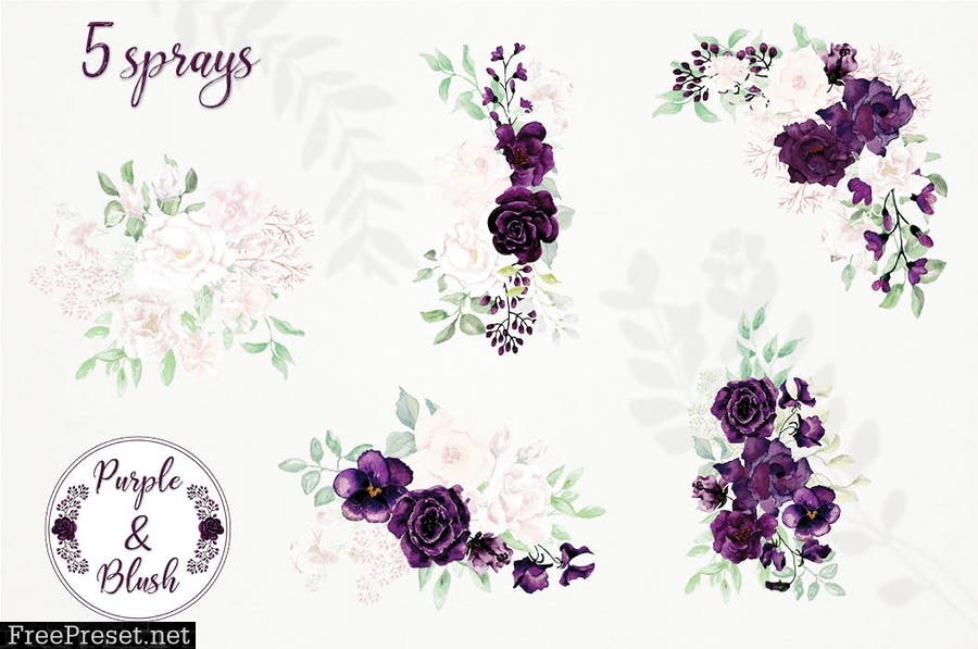 Purple and Blush Watercolor Design Set CF3GL3K