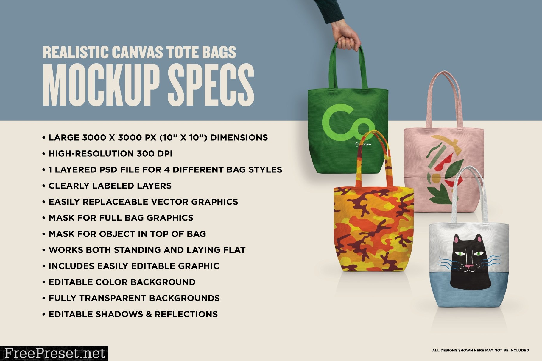 Realistic Canvas Tote Bag Mockups 5850995