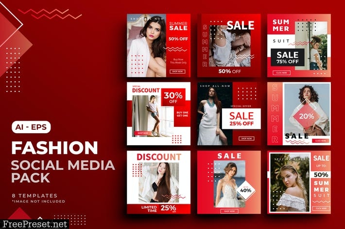 Red Fashion Sale Social Media Post Template 953X2V9