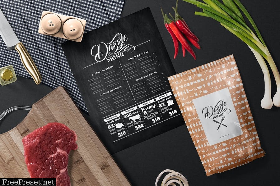 Restaurant Menu Mockup Scenes ARE6C4