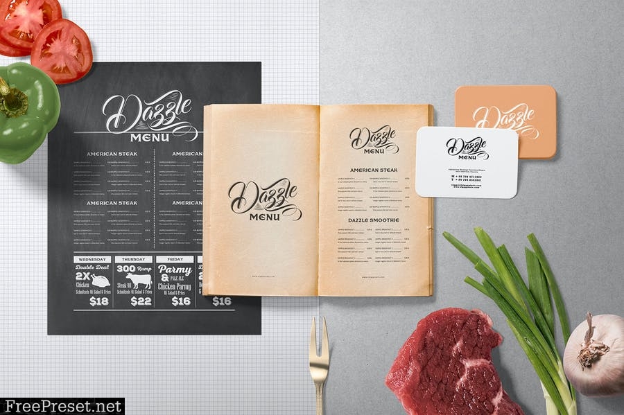 Restaurant Menu Mockup Scenes ARE6C4