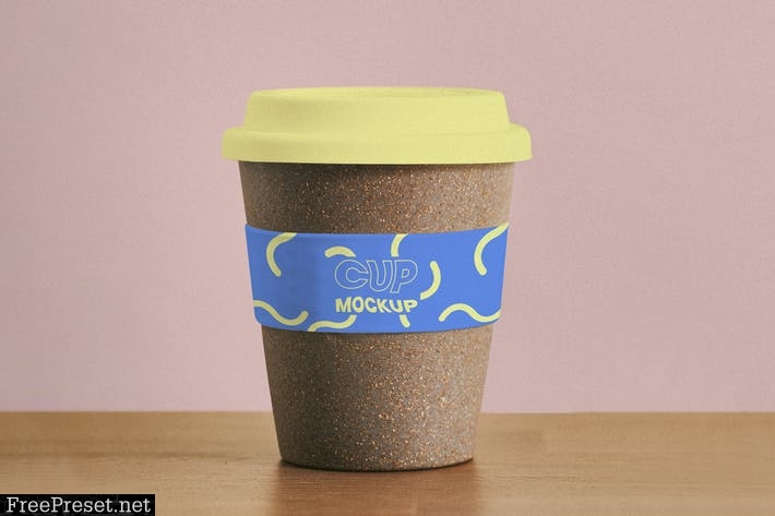 Reusable cork coffee cup mockup