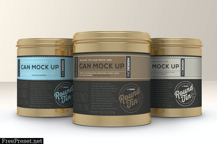 Round Tin Cans Vol.1 Packaging Mock Ups