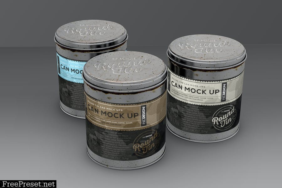 Round Tin Cans Vol.1 Packaging Mock Ups