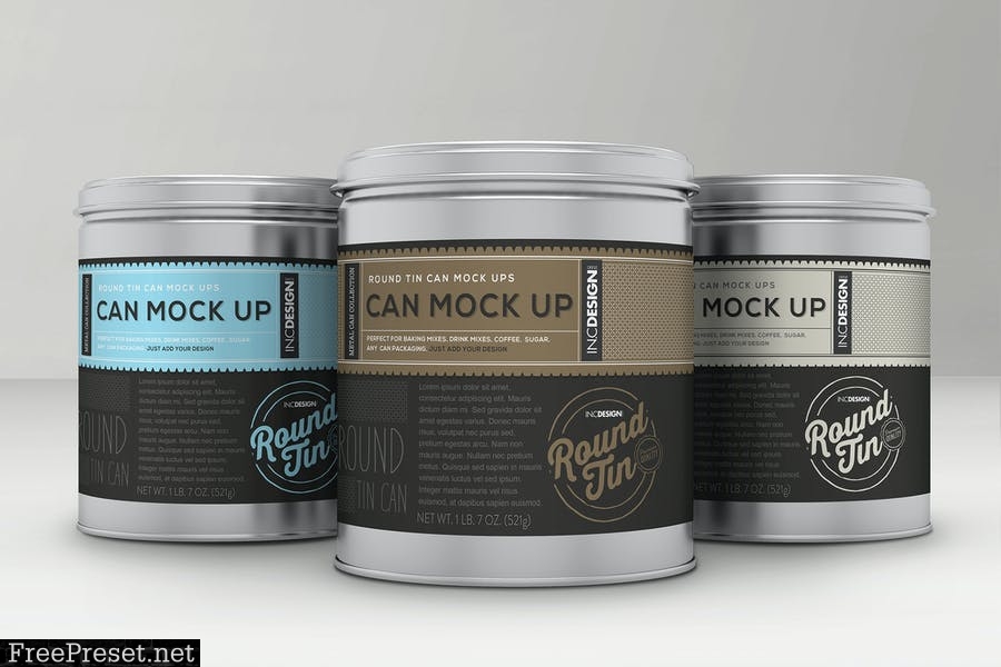 Round Tin Cans Vol.1 Packaging Mock Ups