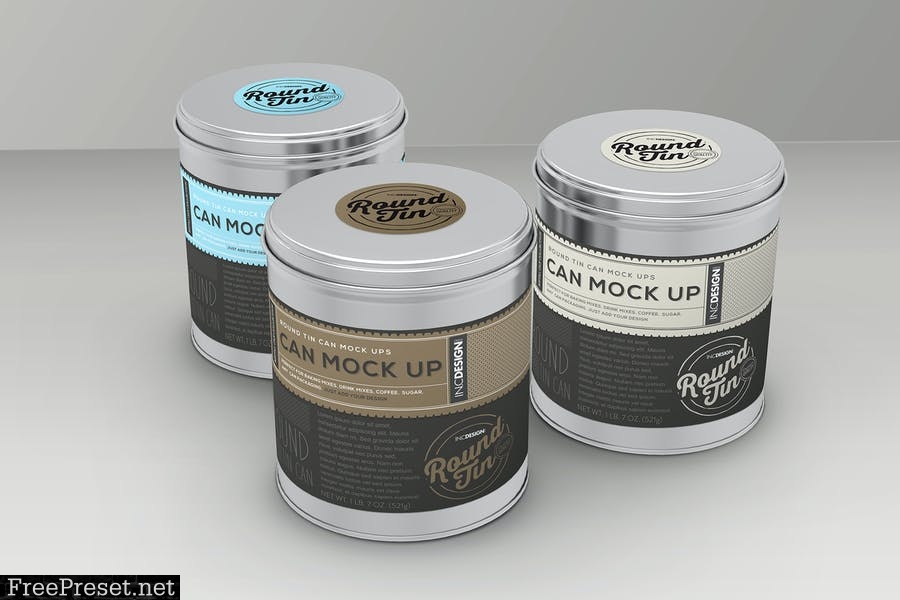 Round Tin Cans Vol.1 Packaging Mock Ups