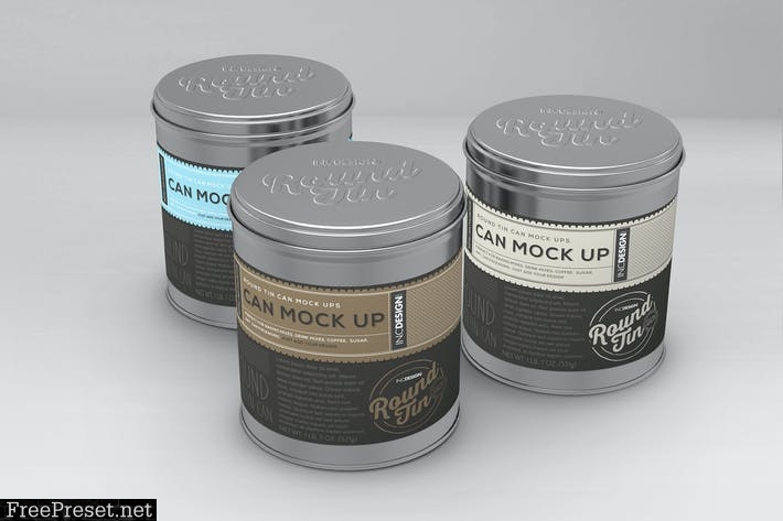 Round Tin Cans Vol.1 Packaging Mock Ups