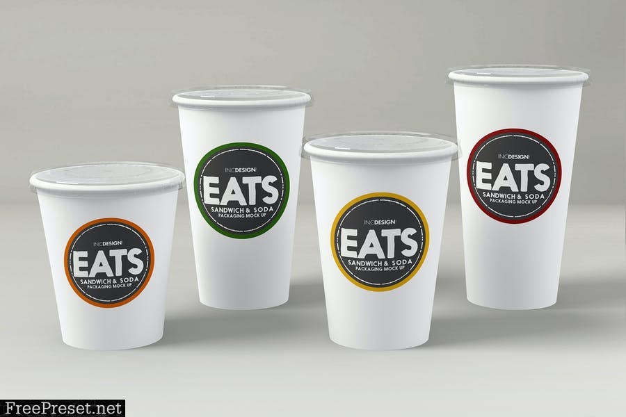 Sandwich Wedge and Soda Paper Cups MockUp Set