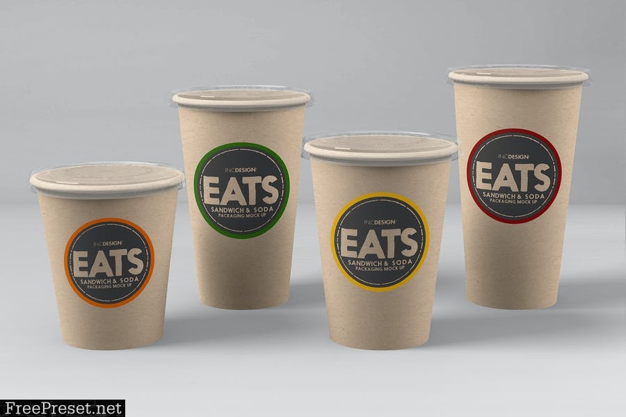 Sandwich Wedge and Soda Paper Cups MockUp Set