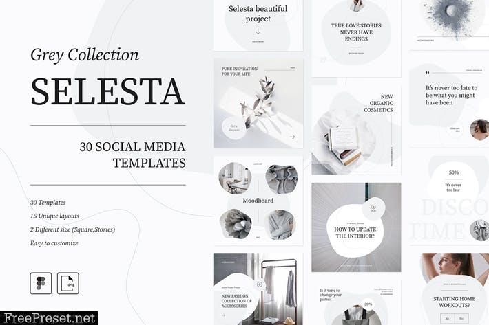 Selesta Grey Social Templates WFLCXHW