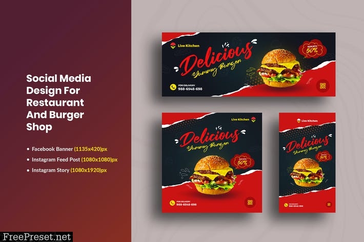 Social Media Design For Restaurant & Burger Shop WAH2KKF