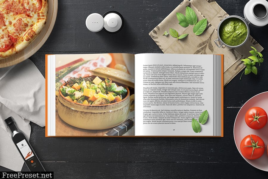 Square Cook Book Mockup - Kitchen Set