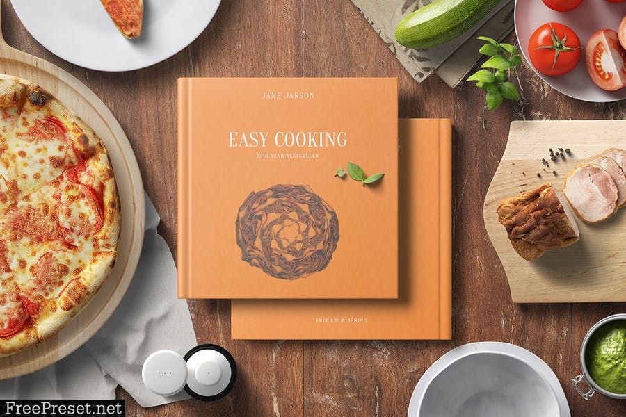 Square Cook Book Mockup - Kitchen Set