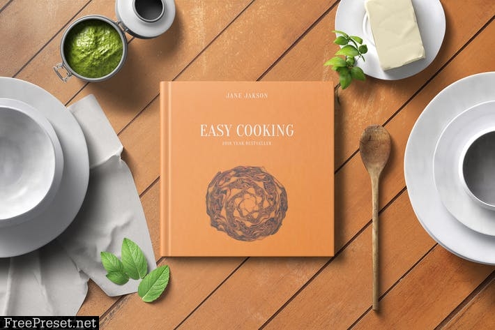 Square Cook Book Mockup - Kitchen Set