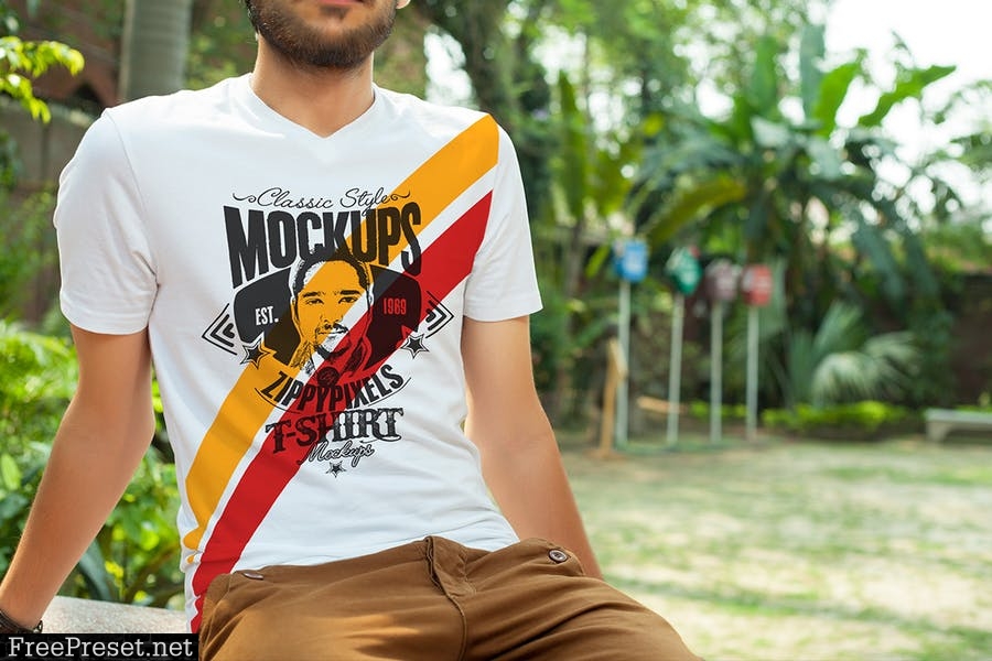 Stylish V-Neck T-Shirt Mockups Z7ZX2Y