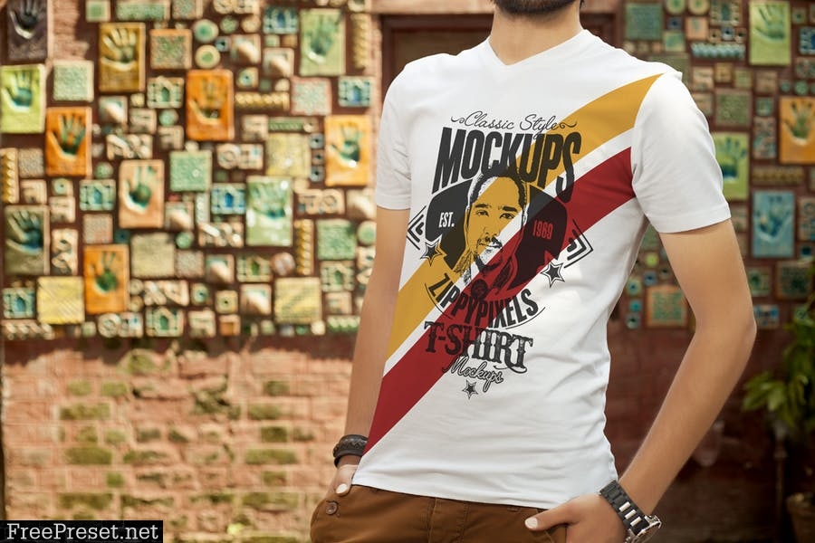 Stylish V-Neck T-Shirt Mockups Z7ZX2Y