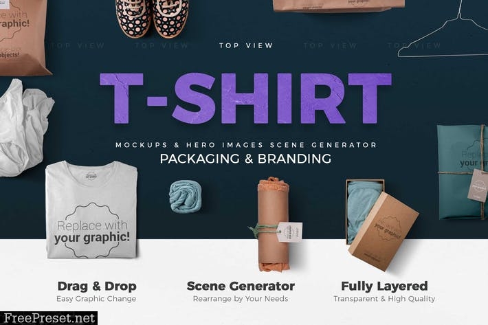 T-shirt and Packages Mockups & Scene Generator YJ26L6