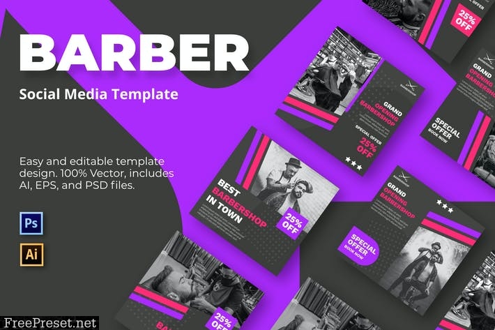 Town Barber Social Media Template MDUCGE4