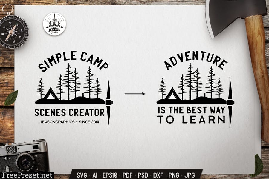 Travel Line Art Badges. Camping SVG Designs JEKDXHV