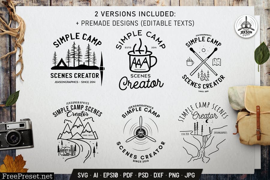 Travel Line Art Badges. Camping SVG Designs JEKDXHV