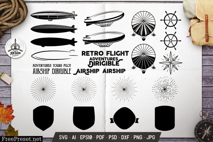 Vintage Airplane Elements Bundle. Vector Graphics RVDCQF7