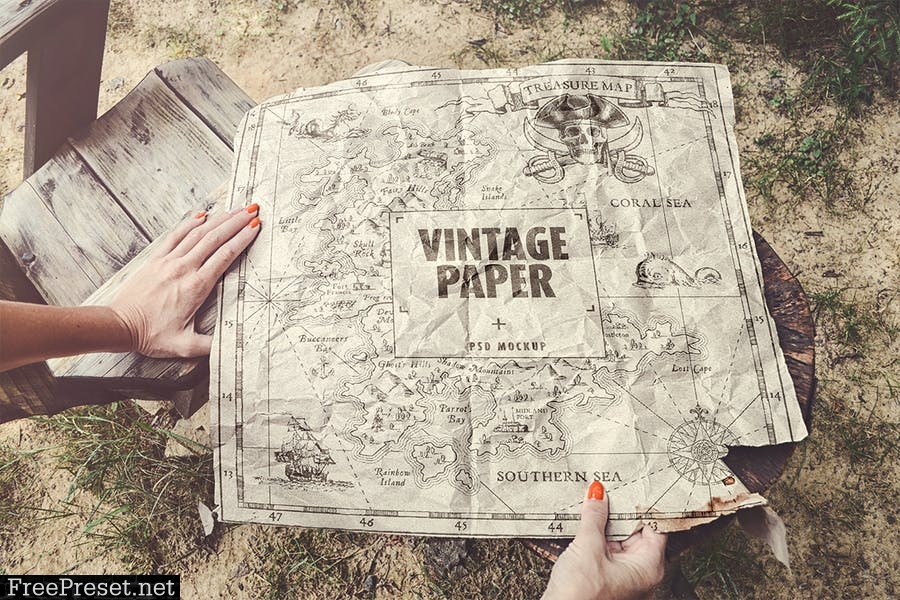 Download Vintage Paper Poster Map Mockup