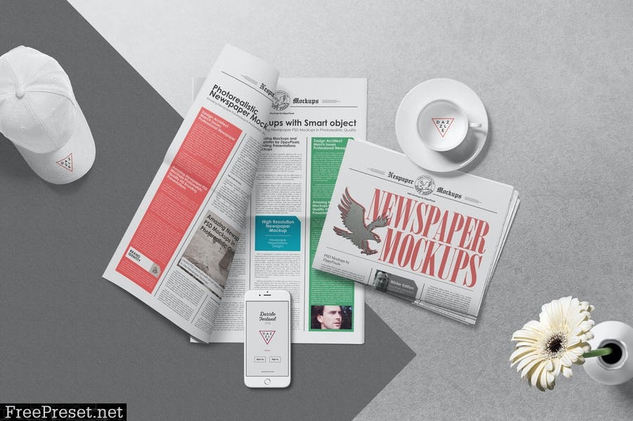 Vintage Style Newspaper Mockup Scenes