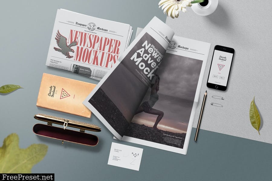 Vintage Style Newspaper Mockup Scenes