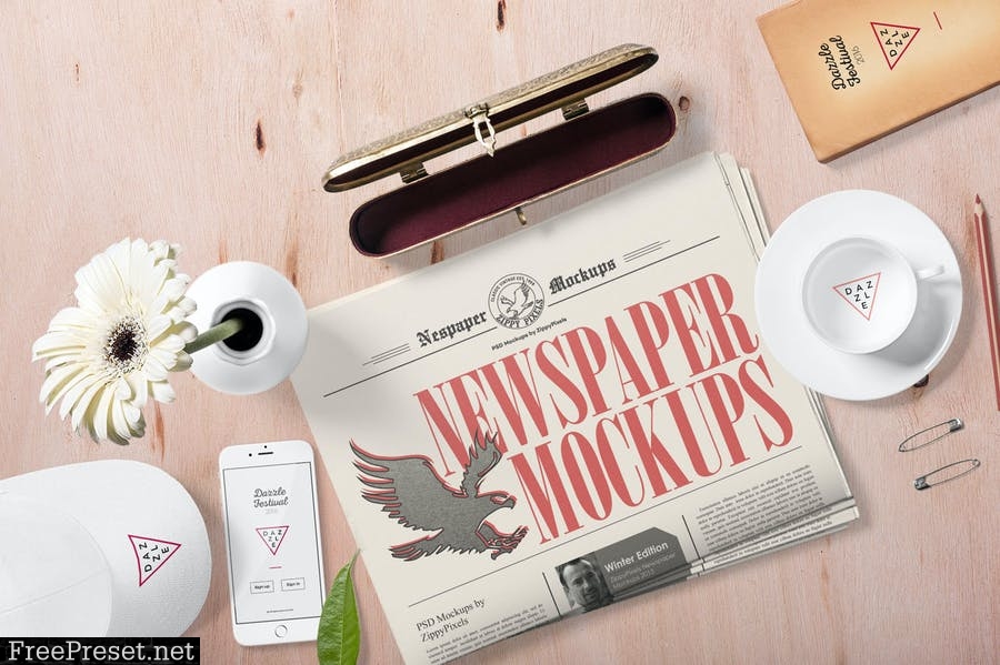 Vintage Style Newspaper Mockup Scenes