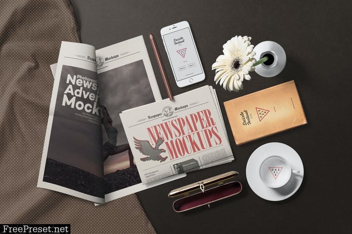 Vintage Style Newspaper Mockup Scenes