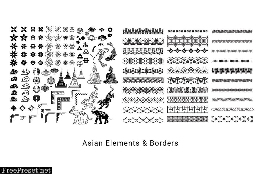 100 Asian Patterns Element and Border D8AQ36A