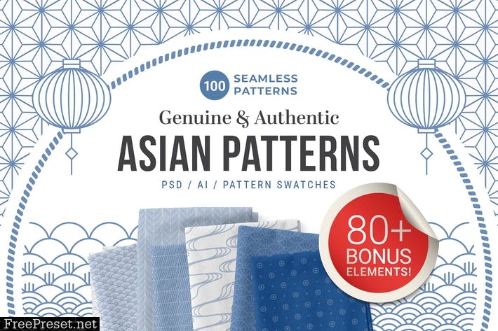 100 Asian Patterns Element and Border D8AQ36A