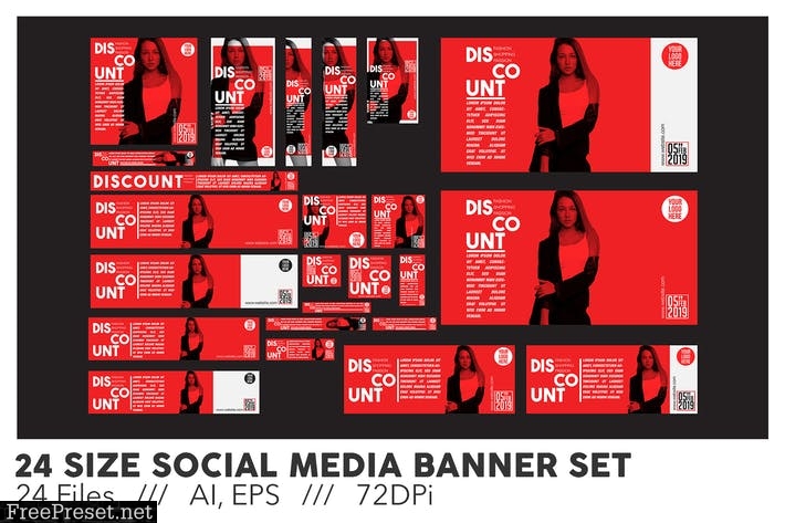 24 Size Social Media Banner Set EN77ZDW
