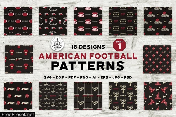 American Football Pattern Set Sport Vector CRABLVU