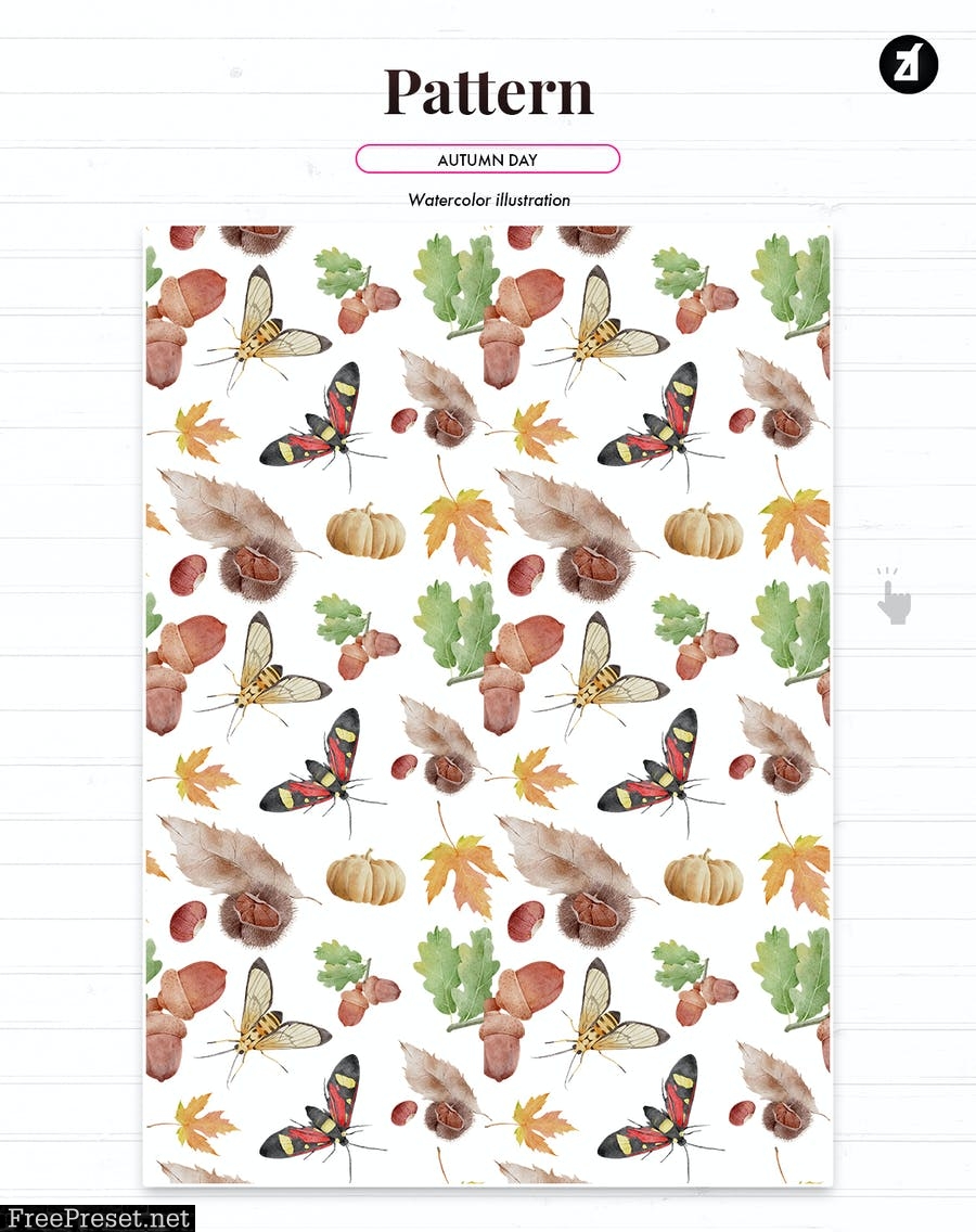 Autumn watercolor illustration and pattern 4PMNHT6