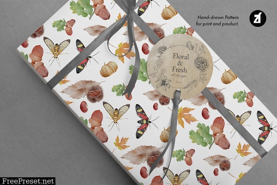 Autumn watercolor illustration and pattern 4PMNHT6