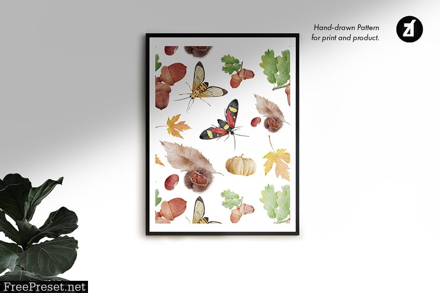 Autumn watercolor illustration and pattern 4PMNHT6