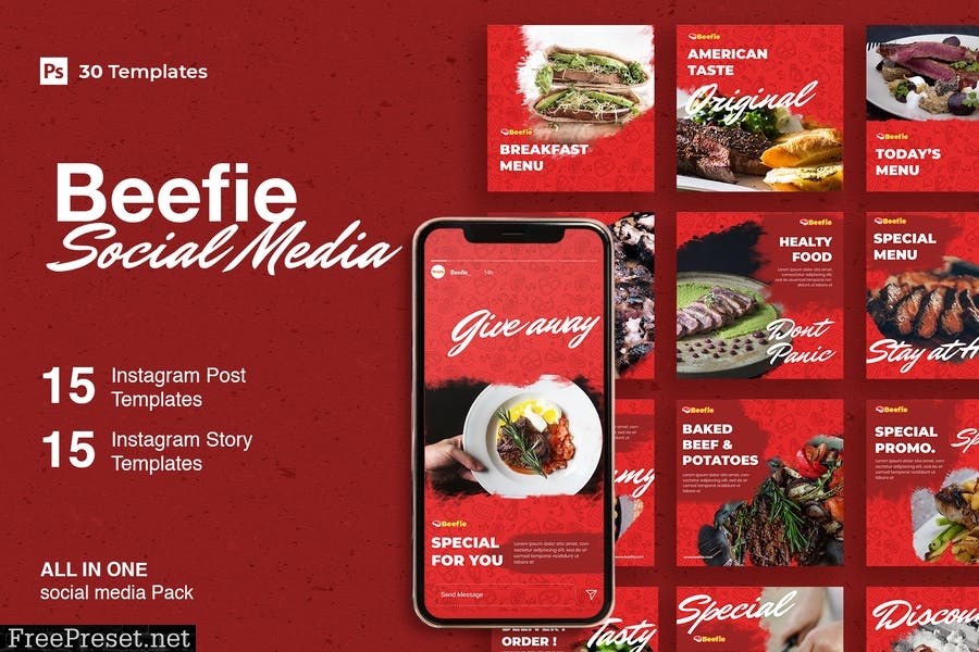 Beefie - 30 Instagram Post & Story Template E9ZJ95K