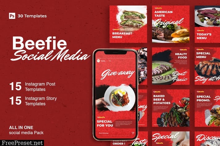 Beefie - 30 Instagram Post & Story Template E9ZJ95K