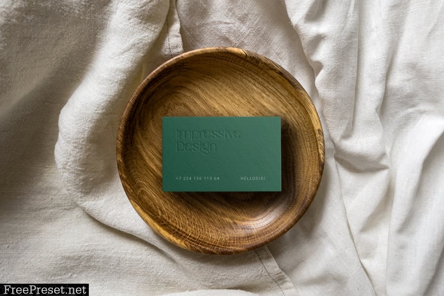 Business Card Mockup on Wooden Platter ZXG9AAR